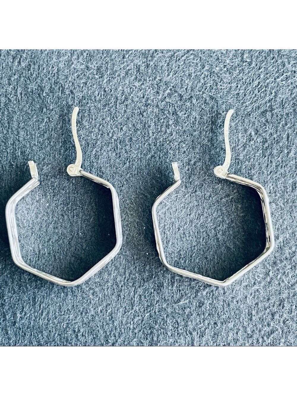 Hexagonal Textured Sterling Silver Hoop Earrings - Picture 9 of 9